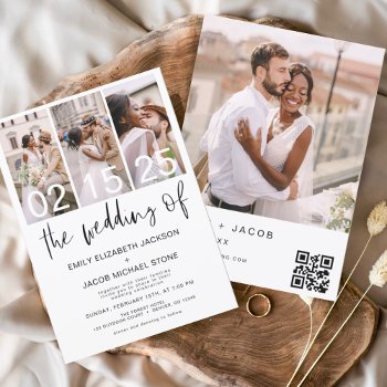 Budget Qr Code Calligraphy Wedding Invitation by Hot_Foil_Creations at Zazzle