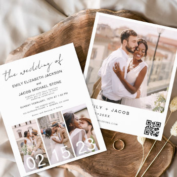 Budget Qr Code Calligraphy Wedding Invitation Flyer by Hot_Foil_Creations at Zazzle