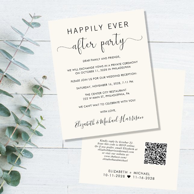 Budget QR Code Cream Wedding Reception Invitation (Creator Uploaded)