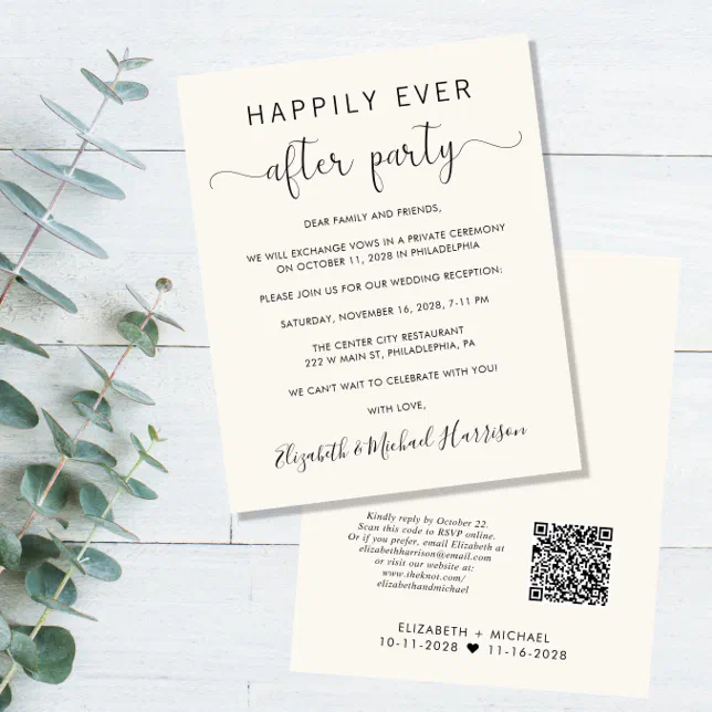 Budget QR Code Cream Wedding Reception Invitation | Zazzle