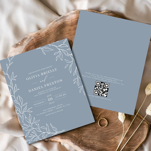 Budget QR Code Dusty Blue Wedding Invitation (Creator Uploaded)