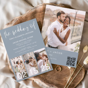 Budget QR Code Dusty Blue Wedding Invitation Flyer