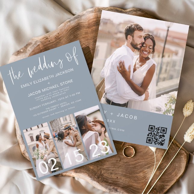 Budget QR Code Dusty Blue Wedding Invitation Flyer (Creator Uploaded)