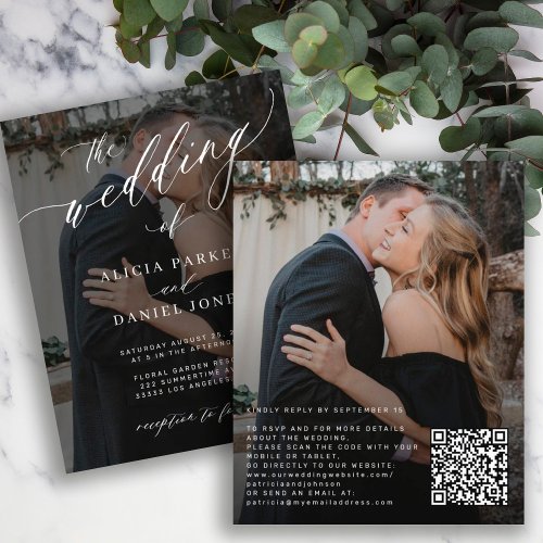 Budget QR CODE elegant 2 photos wedding invitation