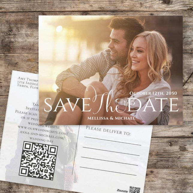 Budget QR Code Elegant Calligraphy Script Wedding Postcard (Creator Uploaded)
