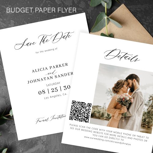 Budget QR code elegant photo wedding save the date Flyer