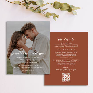 BUDGET QR Code Elegant Terracotta Photo Wedding