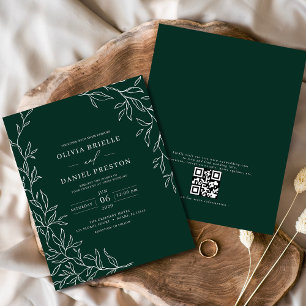 Budget QR Code Emerald Green Wedding Invitation