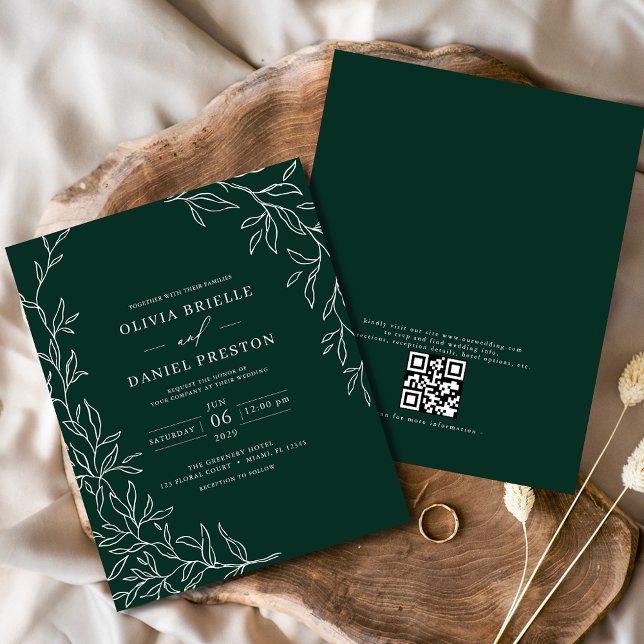 Budget QR Code Emerald Green Wedding Invitation (Creator Uploaded)