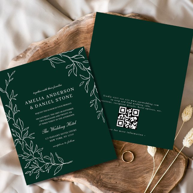 Budget QR Code Emerald Green Wedding Invitation (Creator Uploaded)