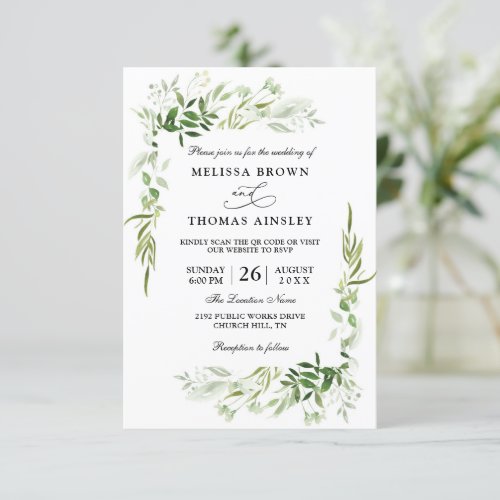 Budget QR Code Eucalyptus Elegant Modern Wedding  Invitation