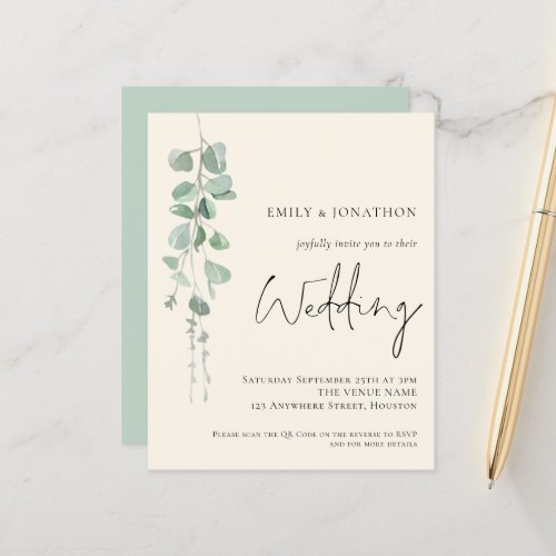 Budget QR Code Eucalyptus Ivory Wedding Invitation