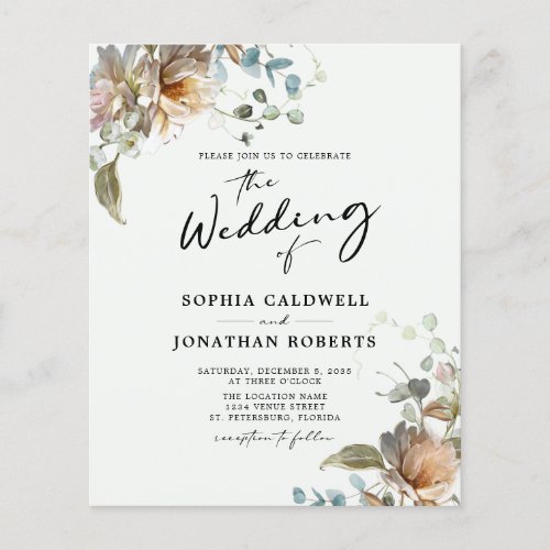 Budget QR Code Floral Calligraphy Wedding Invite