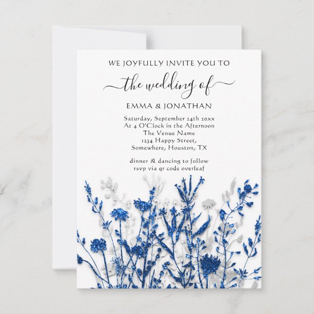 Budget QR CODE Floral Meadow Blue Navy Gray White (Front)