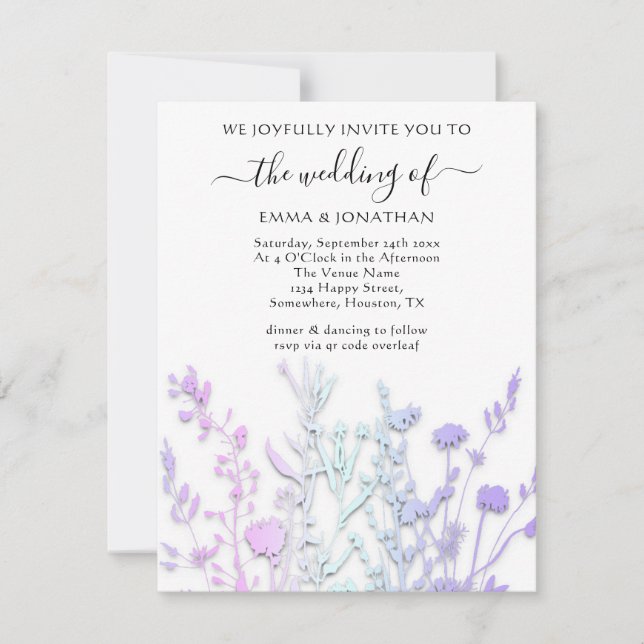 Budget QR CODE Floral Meadow White Purple Pastels (Front)