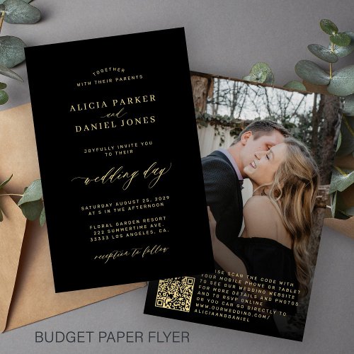 Budget QR code gold black photo all in one wedding Flyer
