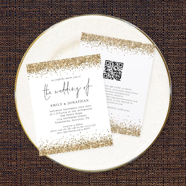 Budget QR Code Gold Glitter Wedding Invitation (Creator Uploaded)