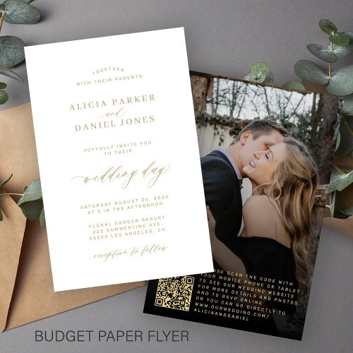 Budget QR code gold white photo all in one wedding Flyer