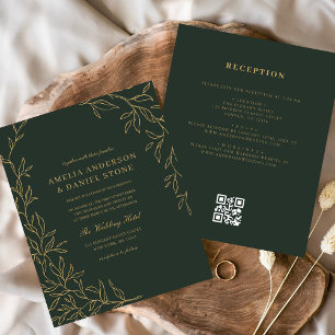Budget QR Code Green Gold Wedding Invitation Flyer
