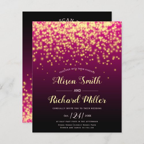 BUDGET QR code Lights burgundy wedding invitation