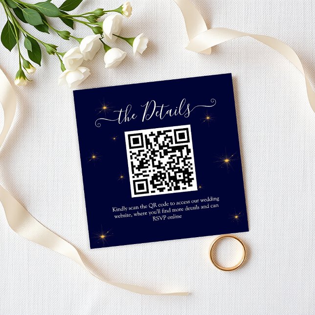 Budget QR Code Midnight Stars Wedding Website Enclosure Card (Creator Uploaded)