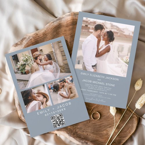 Budget QR code Minimalist Dusty Blue Wedding Photo Flyer