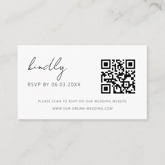 Budget QR Code Minimalist RSVP Wedding Website Enc Enclosure Card (Front)