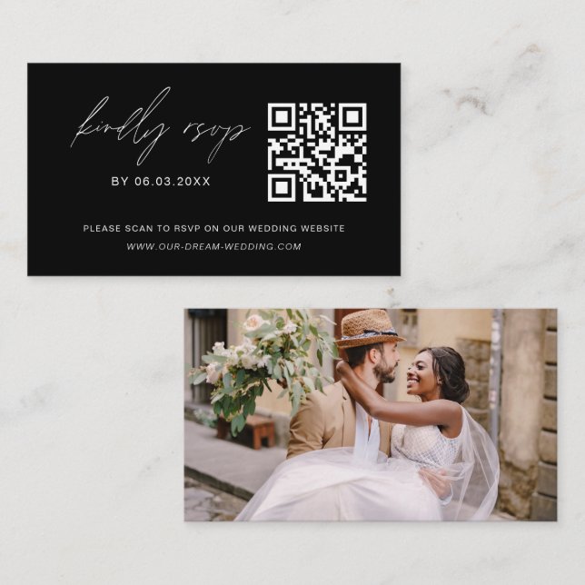 Budget QR Code Minimalist RSVP Wedding Website Enc Enclosure Card (Front/Back)