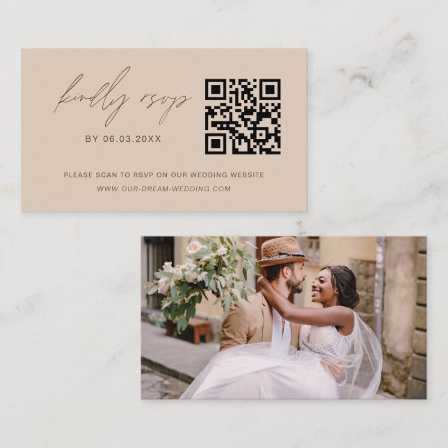 Budget QR Code Minimalist RSVP Wedding Website Enclosure Card (Front/Back)