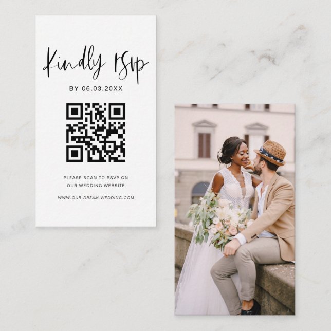 Budget QR Code Minimalist RSVP Wedding Website Enclosure Card (Front/Back)
