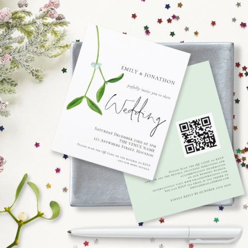 Budget QR Code Mistletoe Christmas Wedding Invite