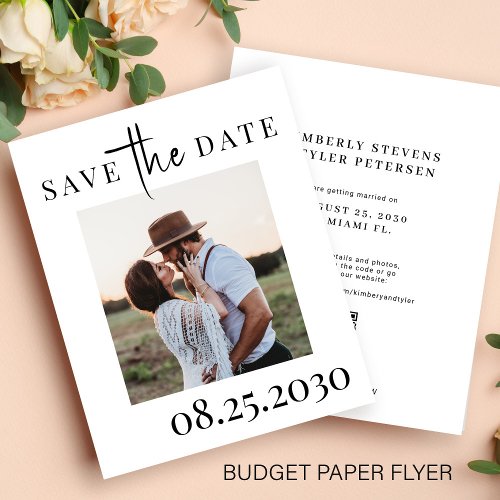 Budget QR CODE modern photo wedding save the date Flyer