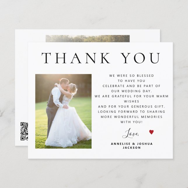 Budget QR CODE modern photo wedding thank you (Front/Back)