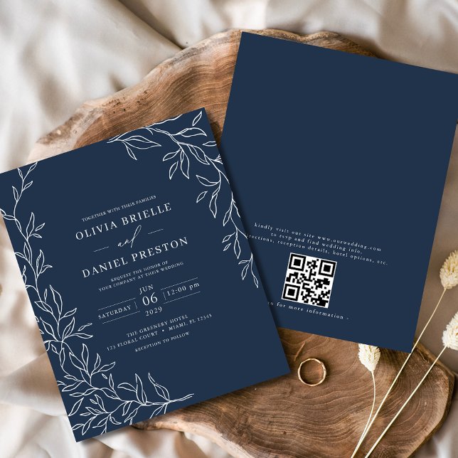 Budget QR Code Navy Blue Wedding Invitation (Creator Uploaded)