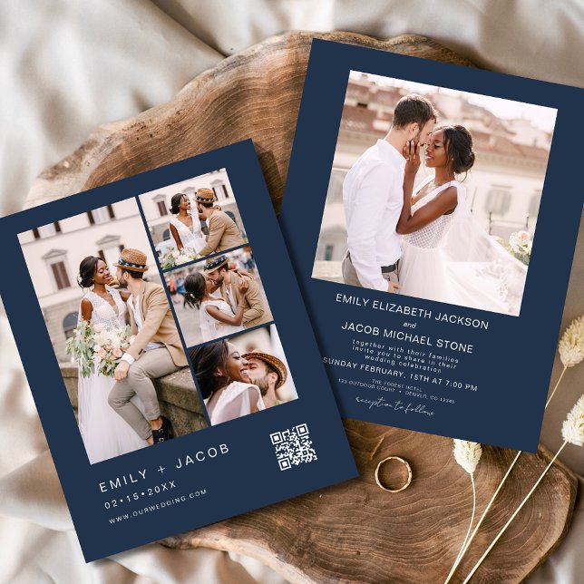 Budget QR Code Navy Blue Wedding Invitation Flyer (Creator Uploaded)