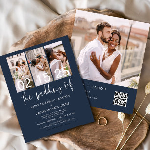 Budget QR Code Navy Blue Wedding Invitation Flyer