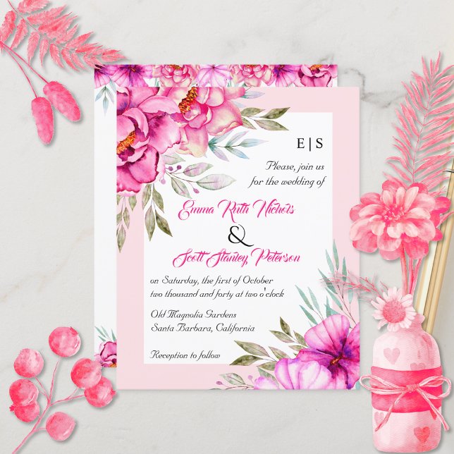 BUDGET QR code pink flowers wedding invitation (Creator Uploaded)