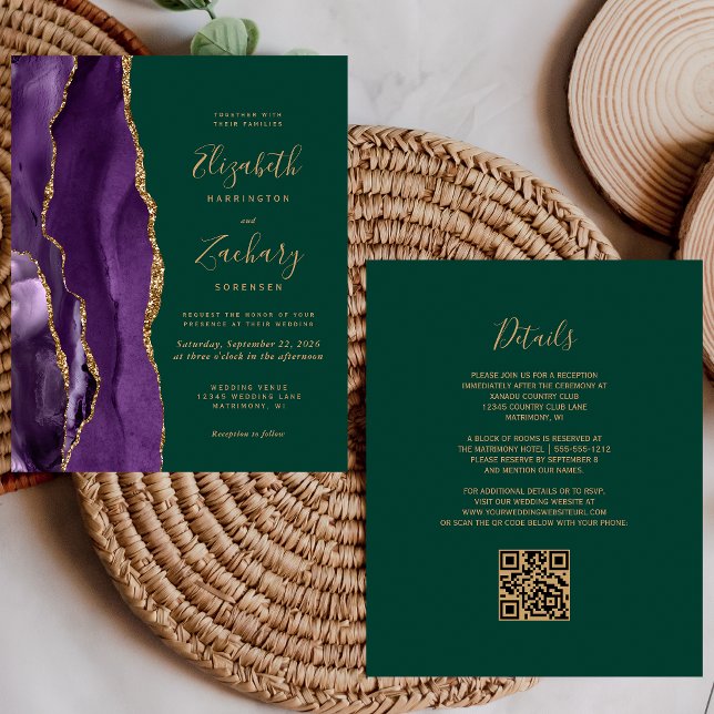 Budget QR Code Purple Agate Emerald Green Wedding (Creator Uploaded)