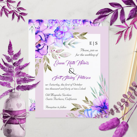 Budget Qr Code Purple Flowers Wedding Invitation