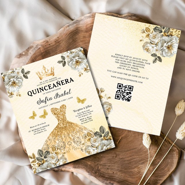 Budget QR Code Quinceanera Floral Gold Princess  (Creator Uploaded)