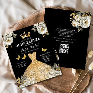 Budget QR Code Quinceanera Floral Gold Princess Flyer