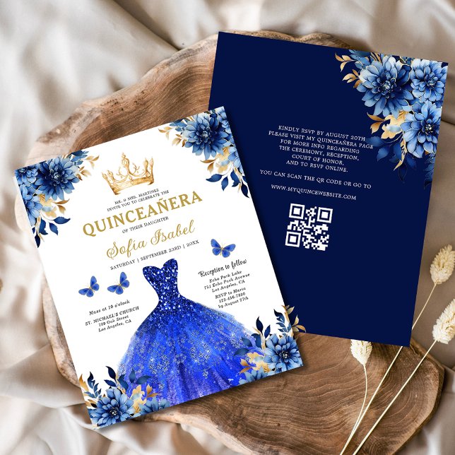 Budget QR Code Quinceanera Royal Blue Princess  Flyer (Creator Uploaded)