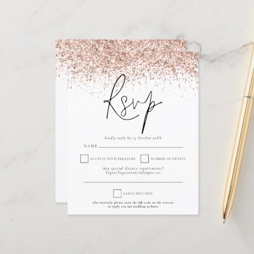 Budget QR Code Rose Gold Glitter Wedding RSVP