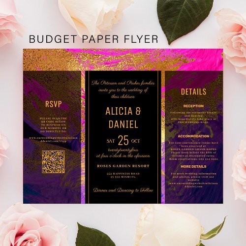 Budget QR code rsvp details wedding invitation Flyer