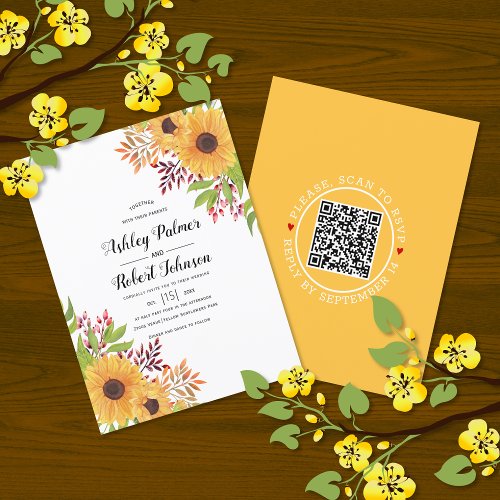 BUDGET QR code RSVP sunflowers wedding invitation