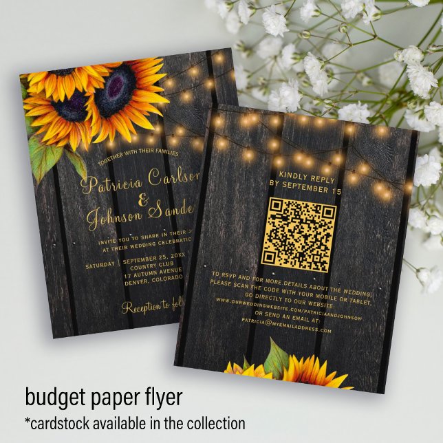 Budget QR code rustic sunflower wedding invitation Flyer (Creator Uploaded)