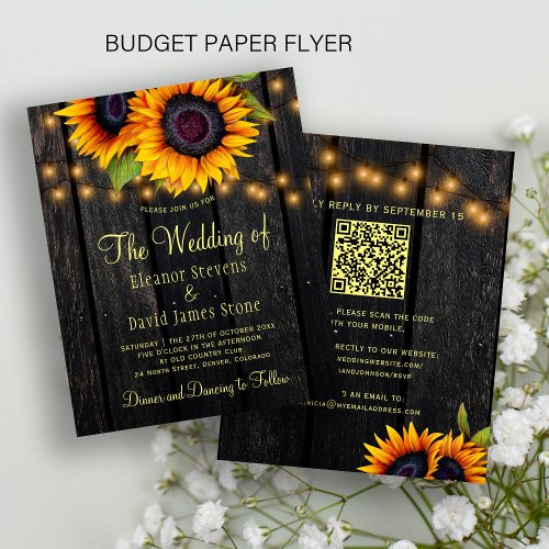 Budget QR code rustic sunflower wedding invitation Flyer