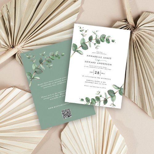 Budget QR code sage green Eucalyptus botanical Invitation