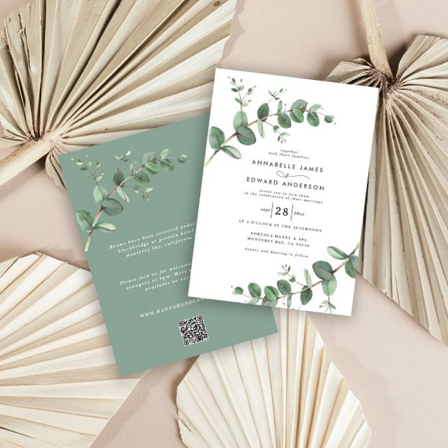 Budget QR code sage green Eucalyptus botanical Invitation (Creator Uploaded)