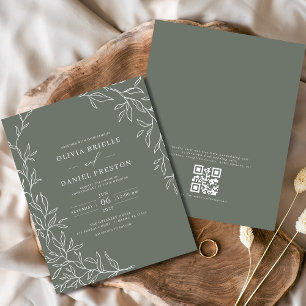 Budget QR Code Sage Green Wedding Invitation
